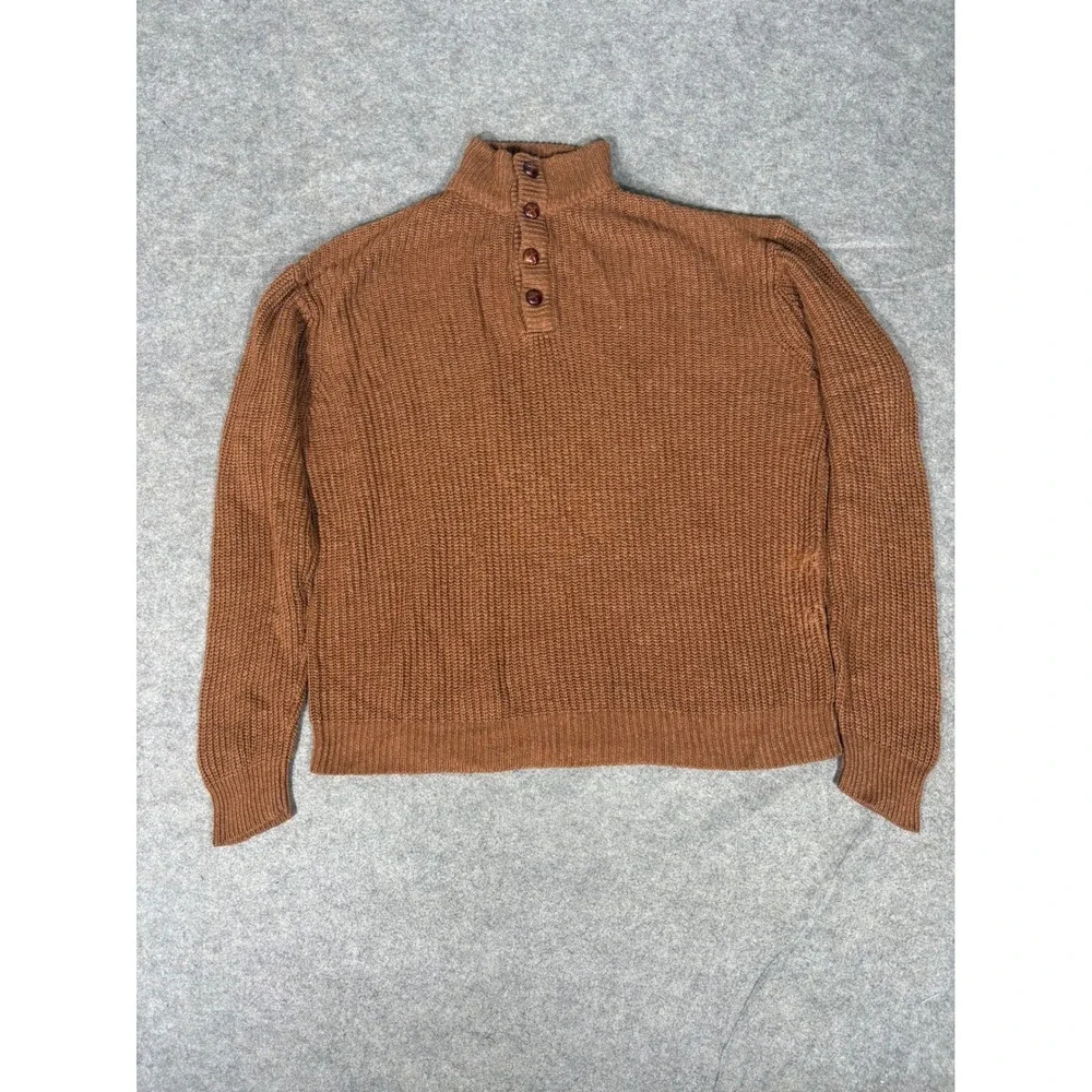 Weatherproof Vintage Mens Large Brown Acrylic Knit Mock Neck Button‎ Sweater L